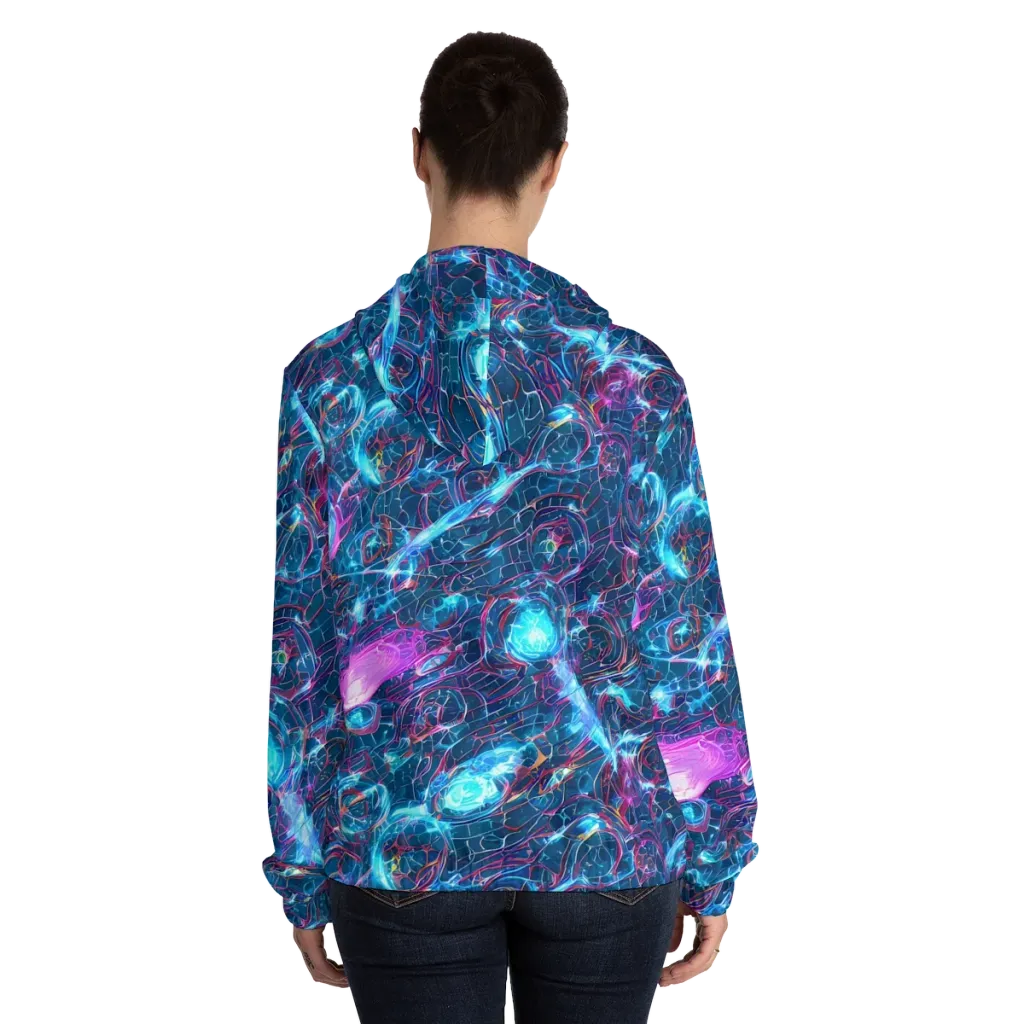 Celestial Circuitry on Women's Full-Zip Hoodie — Back On Person