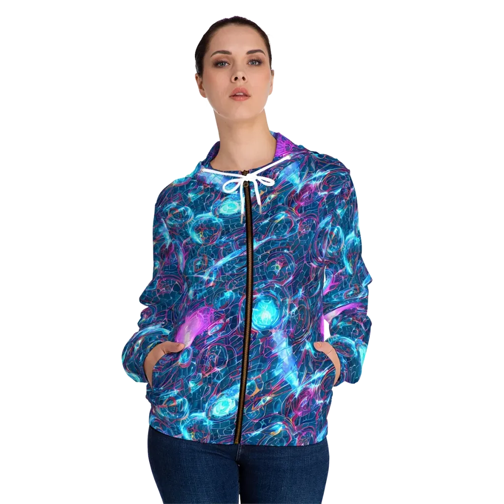 Celestial Circuitry on Women's Full-Zip Hoodie — Front On Person