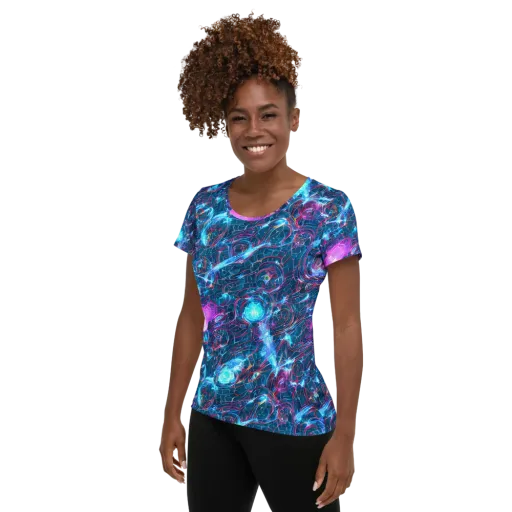 Celestial Circuitry on a Women's Athletic T-Shirt
