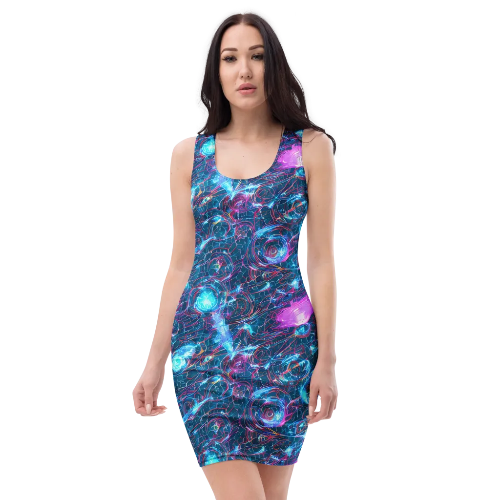 Celestial Circuitry on Bodycon Dress — Front