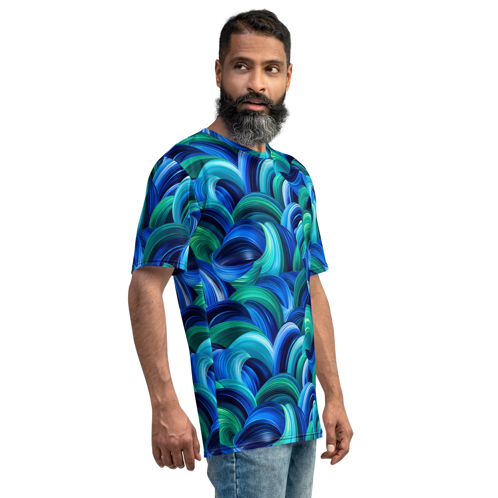 Emerald Surge on Men's Crew Neck T-Shirt — Right
