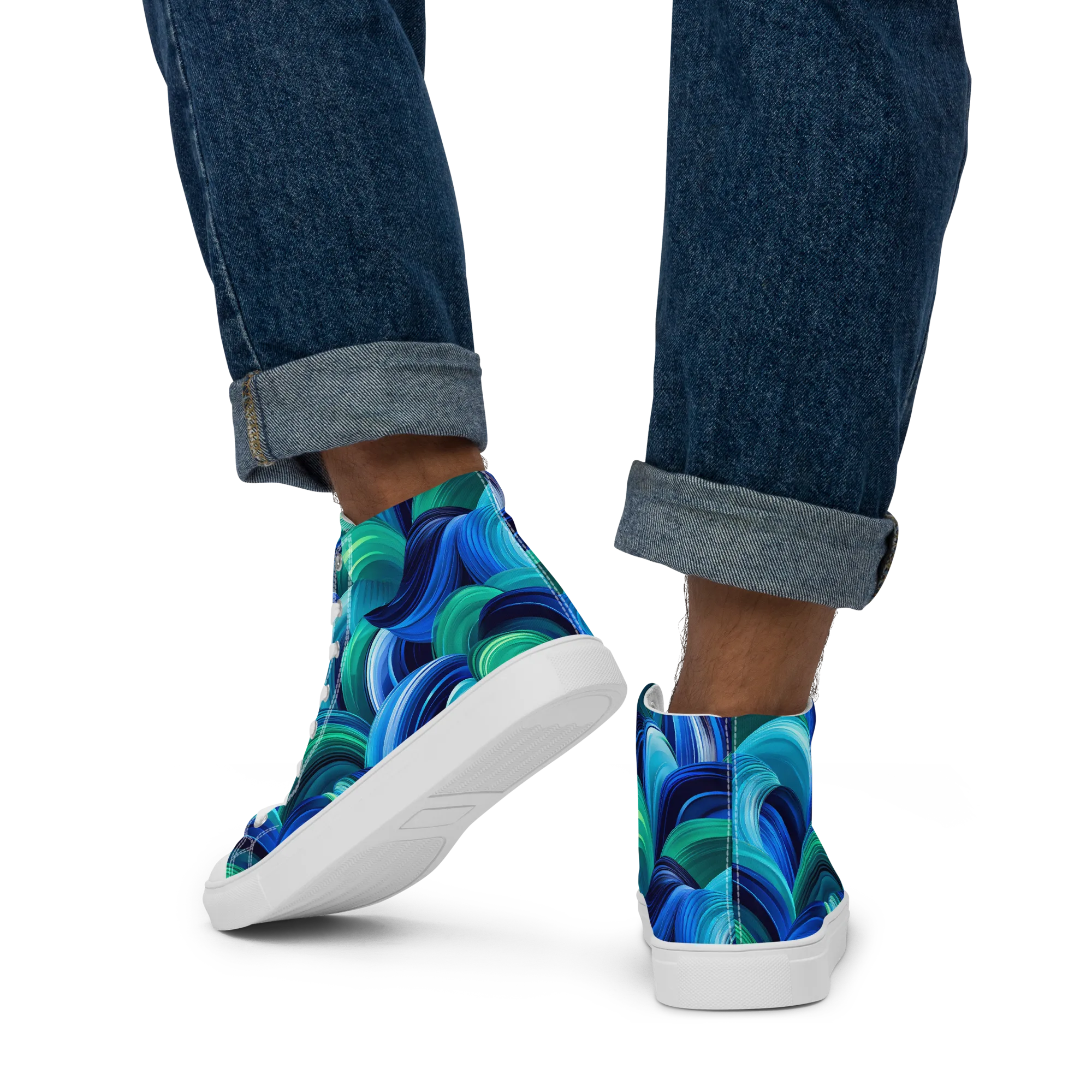 Emerald Surge on Men's High Top Canvas Shoes — Back
