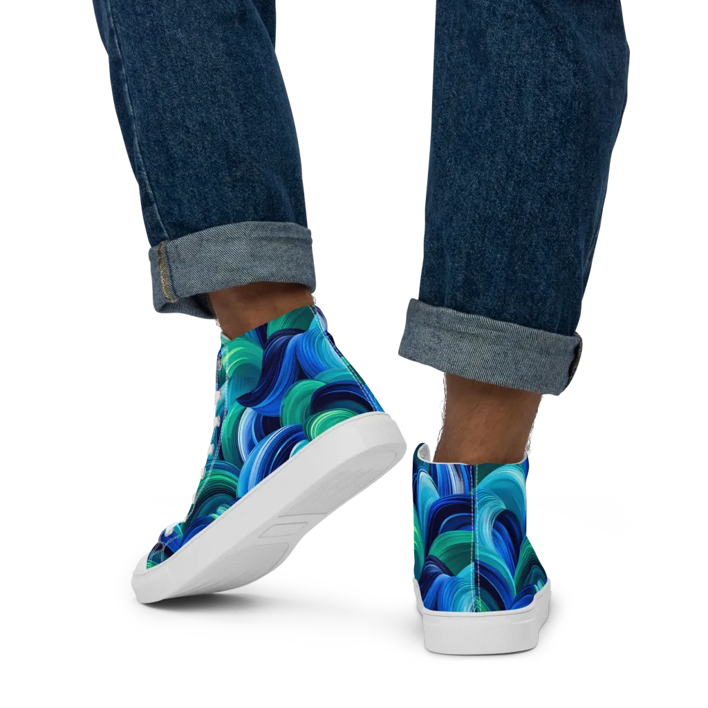 Emerald Surge on Men's High Top Canvas Shoes — Back
