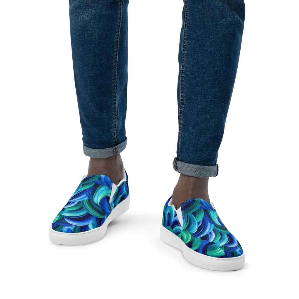 Emerald Surge on Men's Slip-On Canvas Shoes — Front