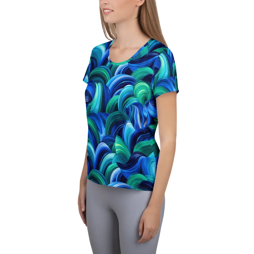 Emerald Surge on Women's Athletic T-Shirt — Left