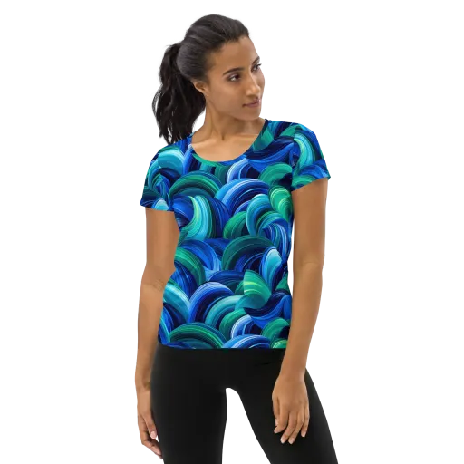 Emerald Surge on a Women's Athletic T-Shirt