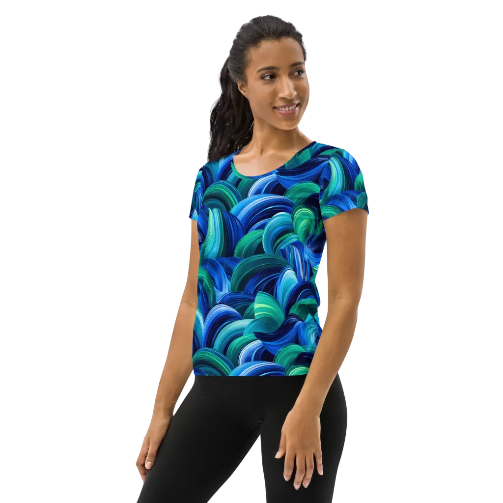 Emerald Surge on Women's Athletic T-Shirt — Left