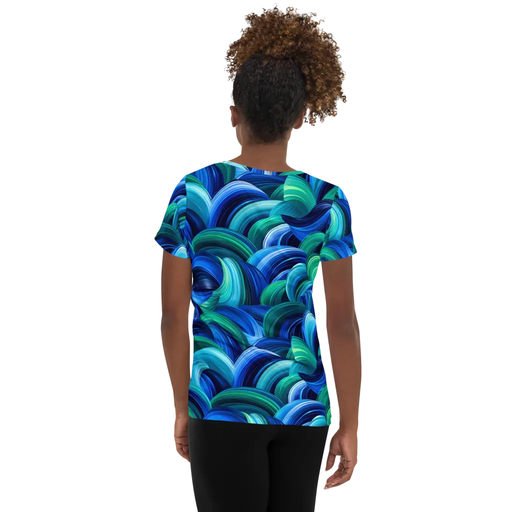 Emerald Surge on Women's Athletic T-Shirt — Back