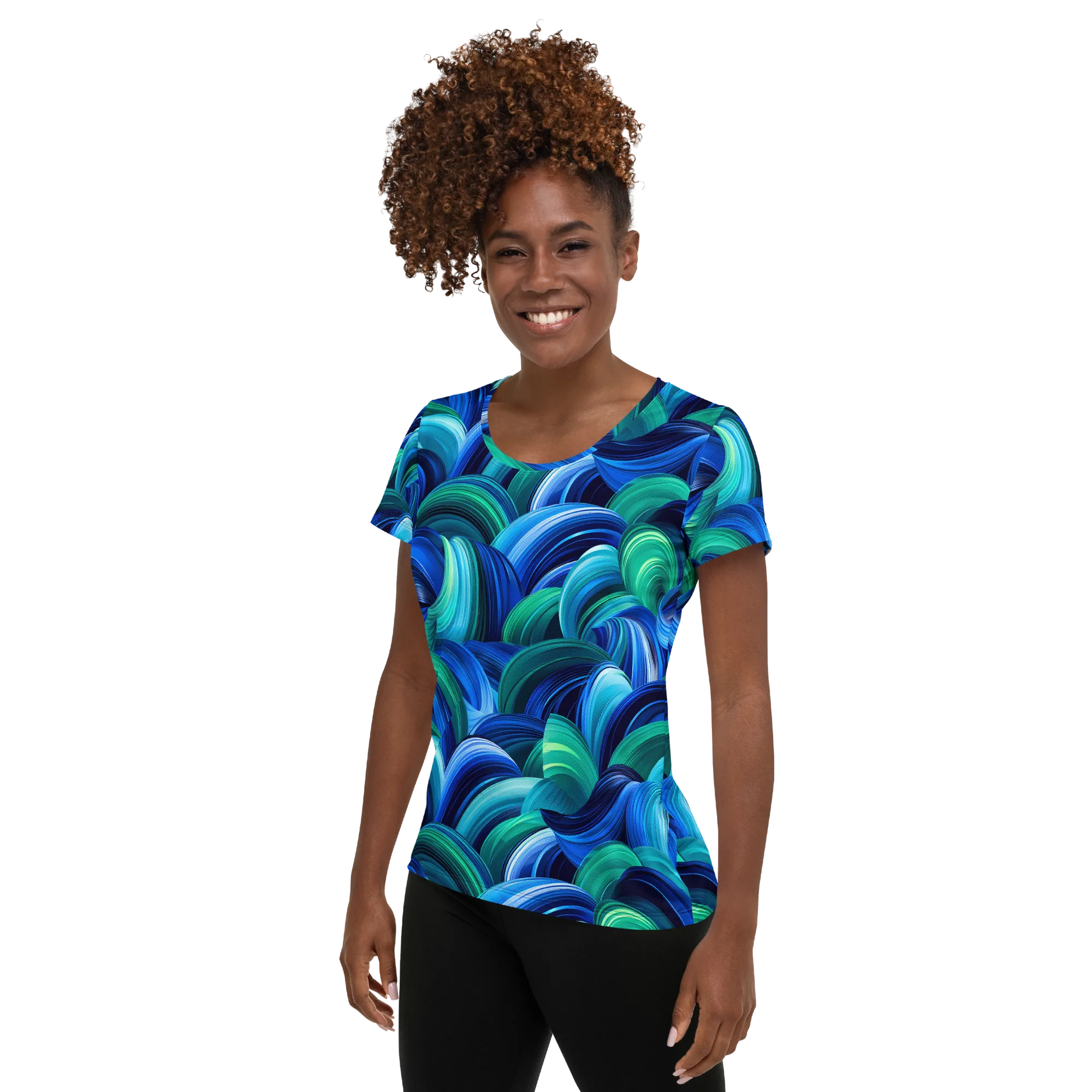 Emerald Surge on Women's Athletic T-Shirt — Left