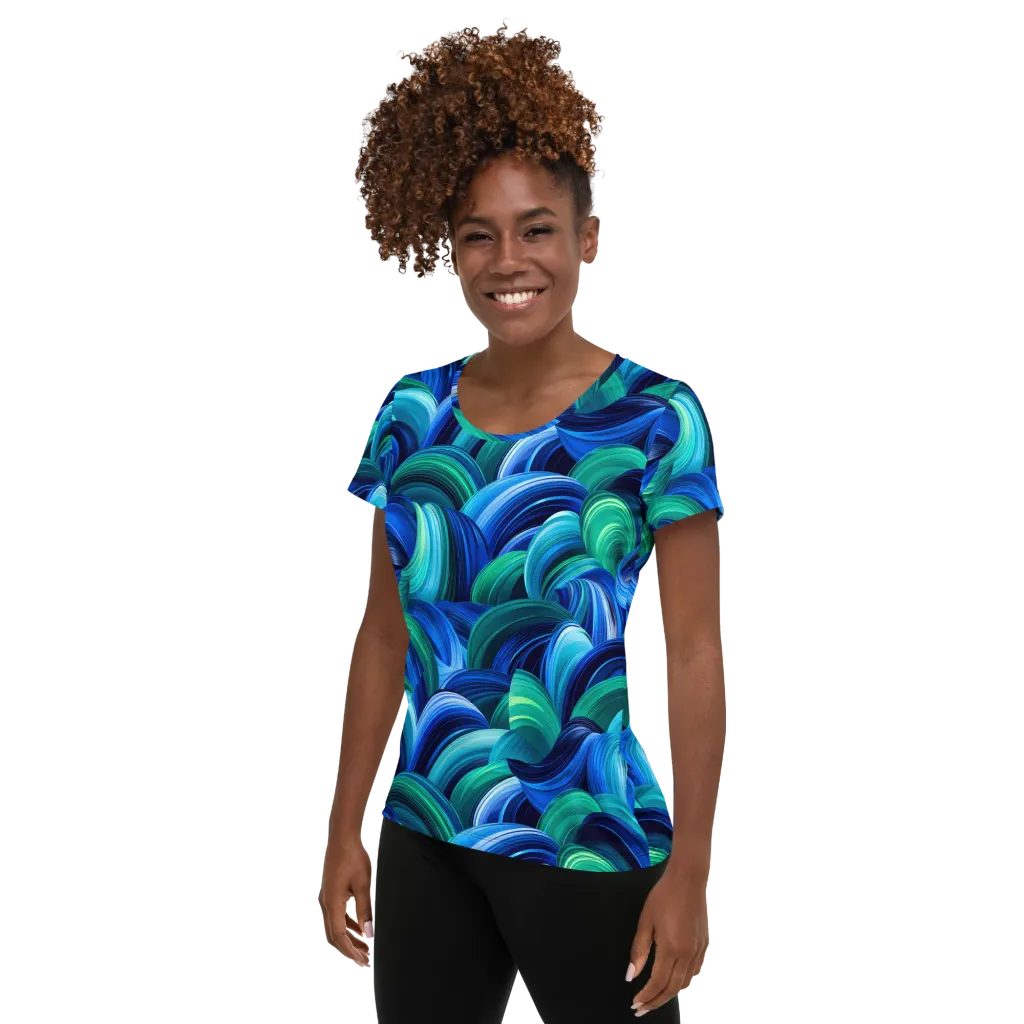 Emerald Surge on Women's Athletic T-Shirt — Left