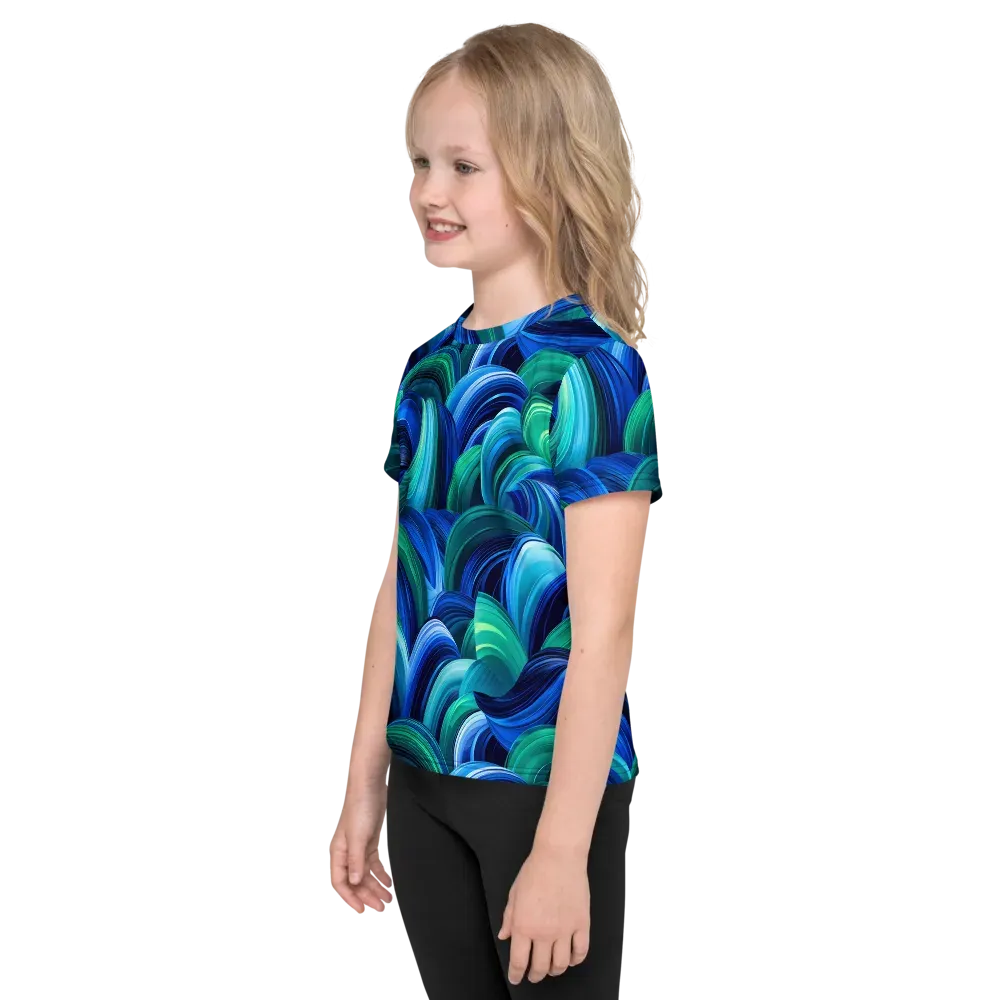 Emerald Surge on Kids Crew Neck T-Shirt — Left