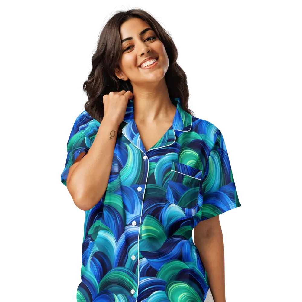 Emerald Surge on Women's Short Sleeve Pajama Top — Front