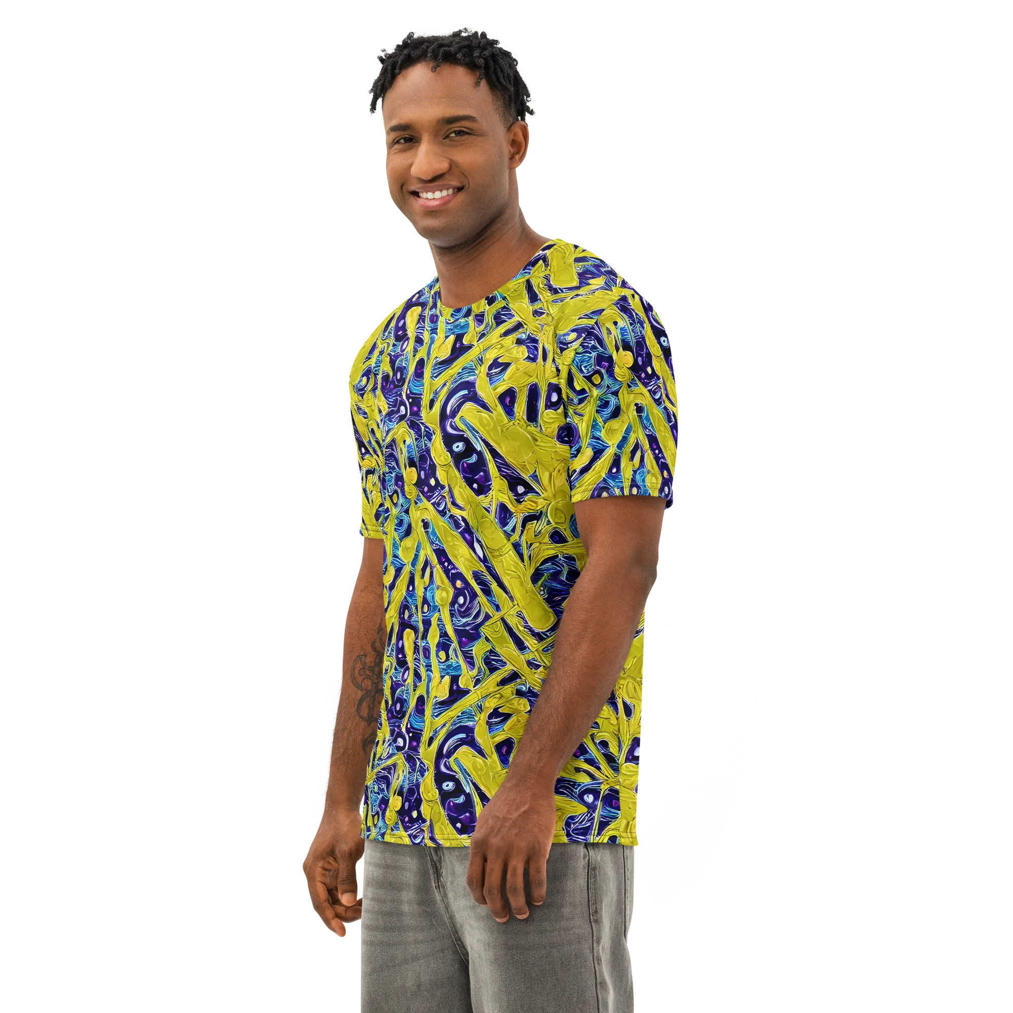 Liquid Sun on Men's Cotton Crew Neck T-Shirt — Left Front
