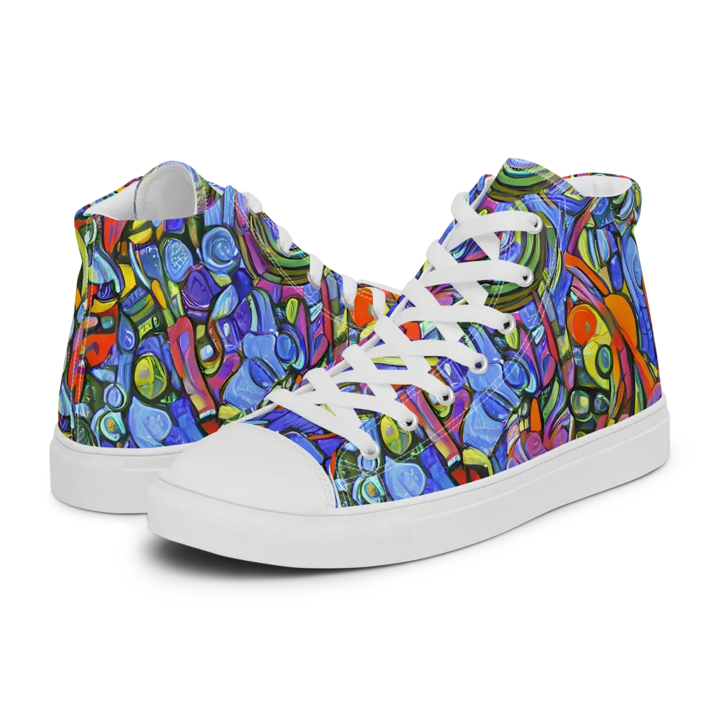 Kaleidoscope Voltage on Men's High Top Canvas Shoes — Left