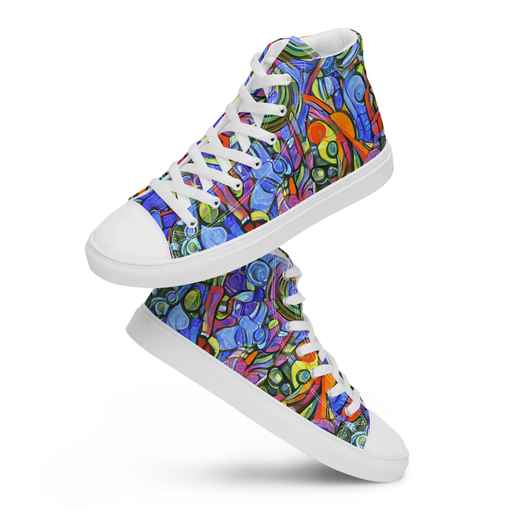 Kaleidoscope Voltage on Men's High Top Canvas Shoes — Front