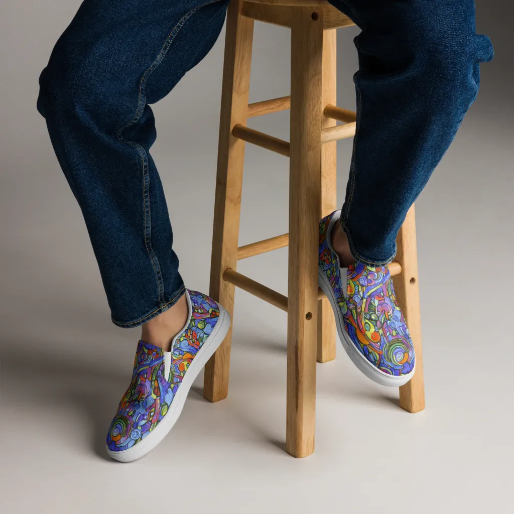 Kaleidoscope Voltage on Men's Slip-On Canvas Shoes — Front
