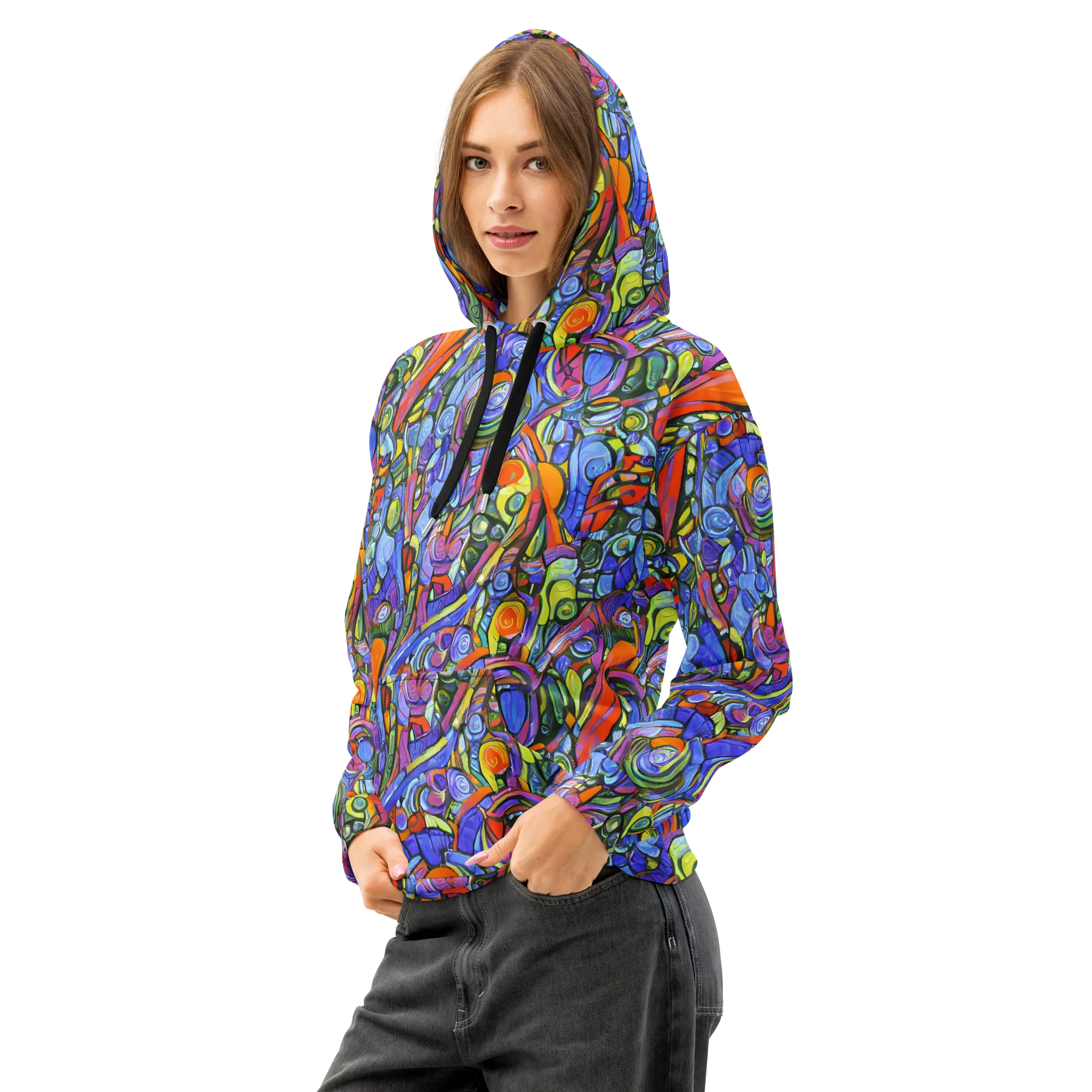 Kaleidoscope Voltage on Cotton Hoodie — Left Front