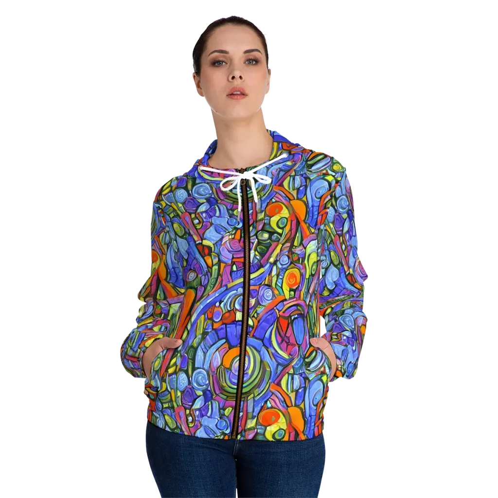 Kaleidoscope Voltage on Women's Full-Zip Hoodie — Front On Person
