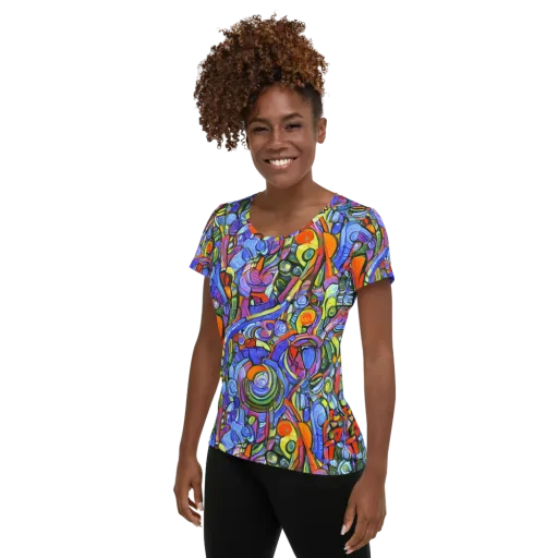 Kaleidoscope Voltage on a Women's Athletic T-Shirt