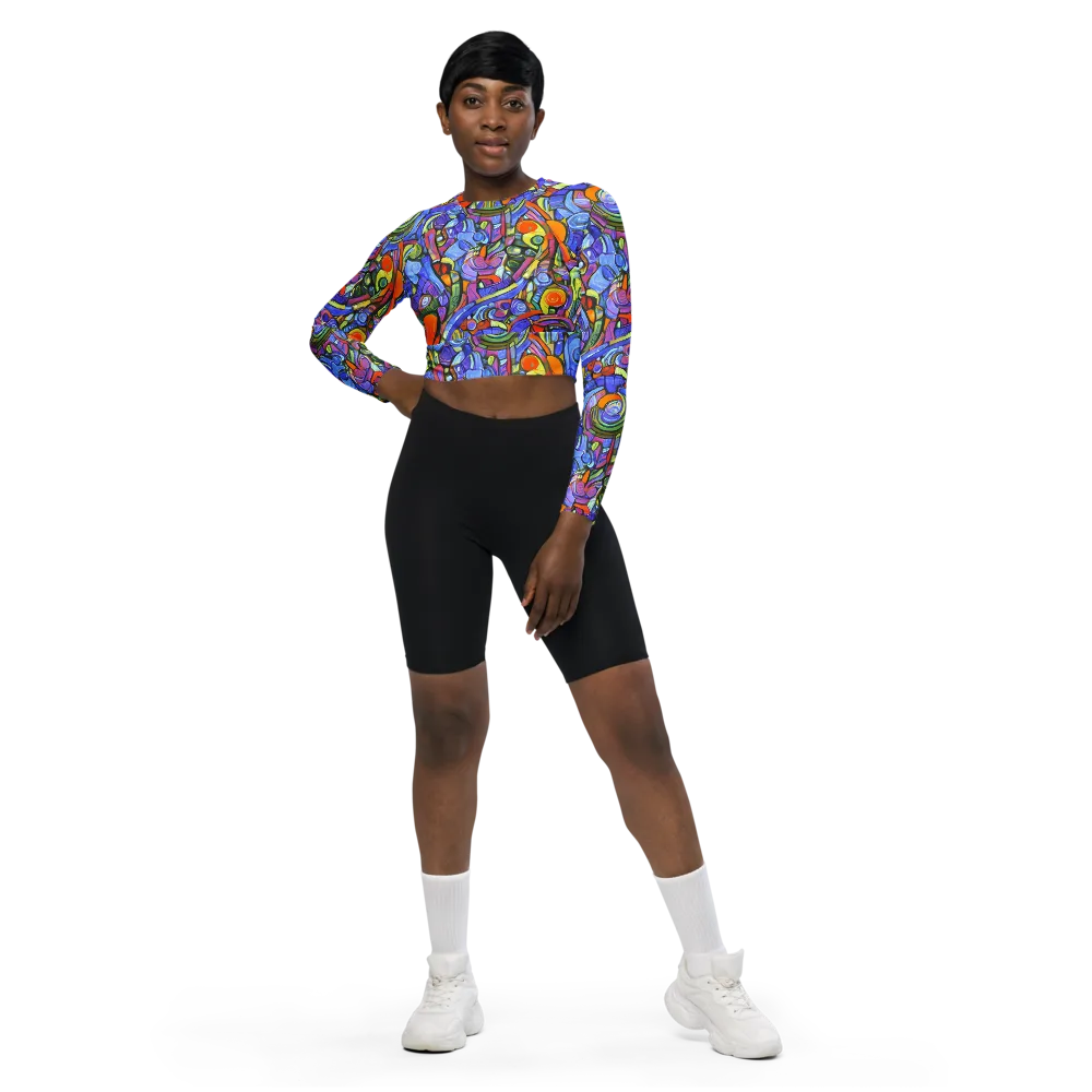 Kaleidoscope Voltage on Long Sleeve Crop Top — Front