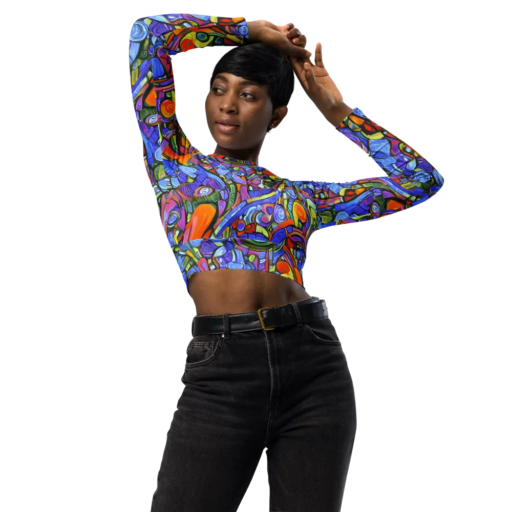 Kaleidoscope Voltage on Long Sleeve Crop Top — Front