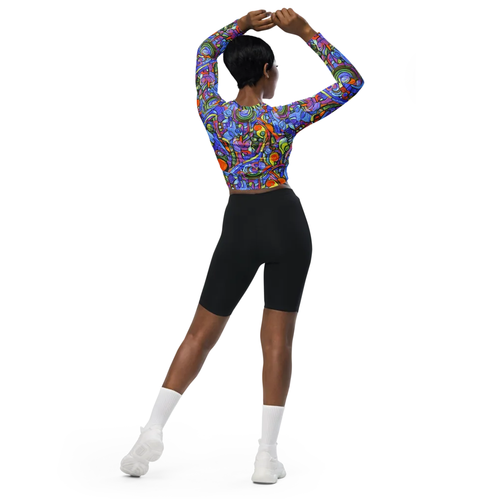 Kaleidoscope Voltage on Long Sleeve Crop Top — Back