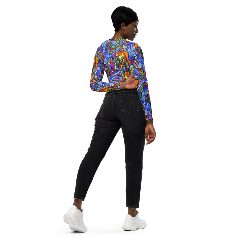 Kaleidoscope Voltage on Long Sleeve Crop Top — Right Back