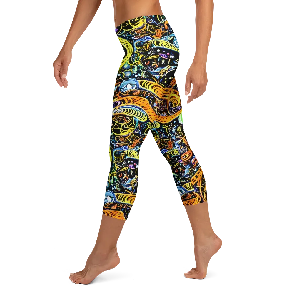 Blacklight Odyssey on Capri Leggings — Left