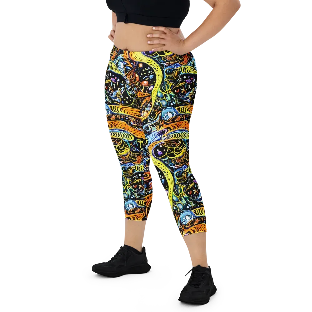 Blacklight Odyssey on Capri Leggings — Front