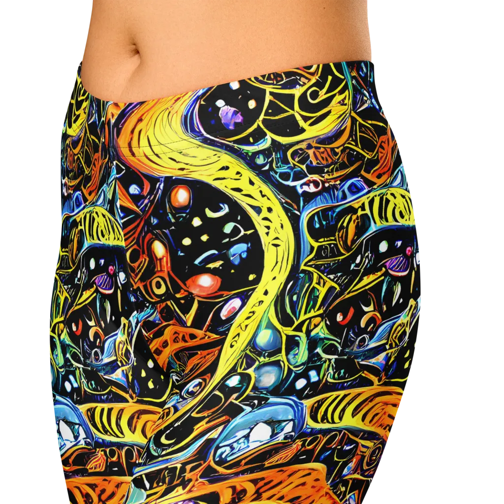 Blacklight Odyssey on Capri Leggings — Zoomed-in