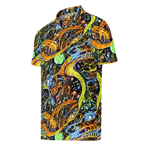 Blacklight Odyssey on a Men's Slim Fit Polo Shirt