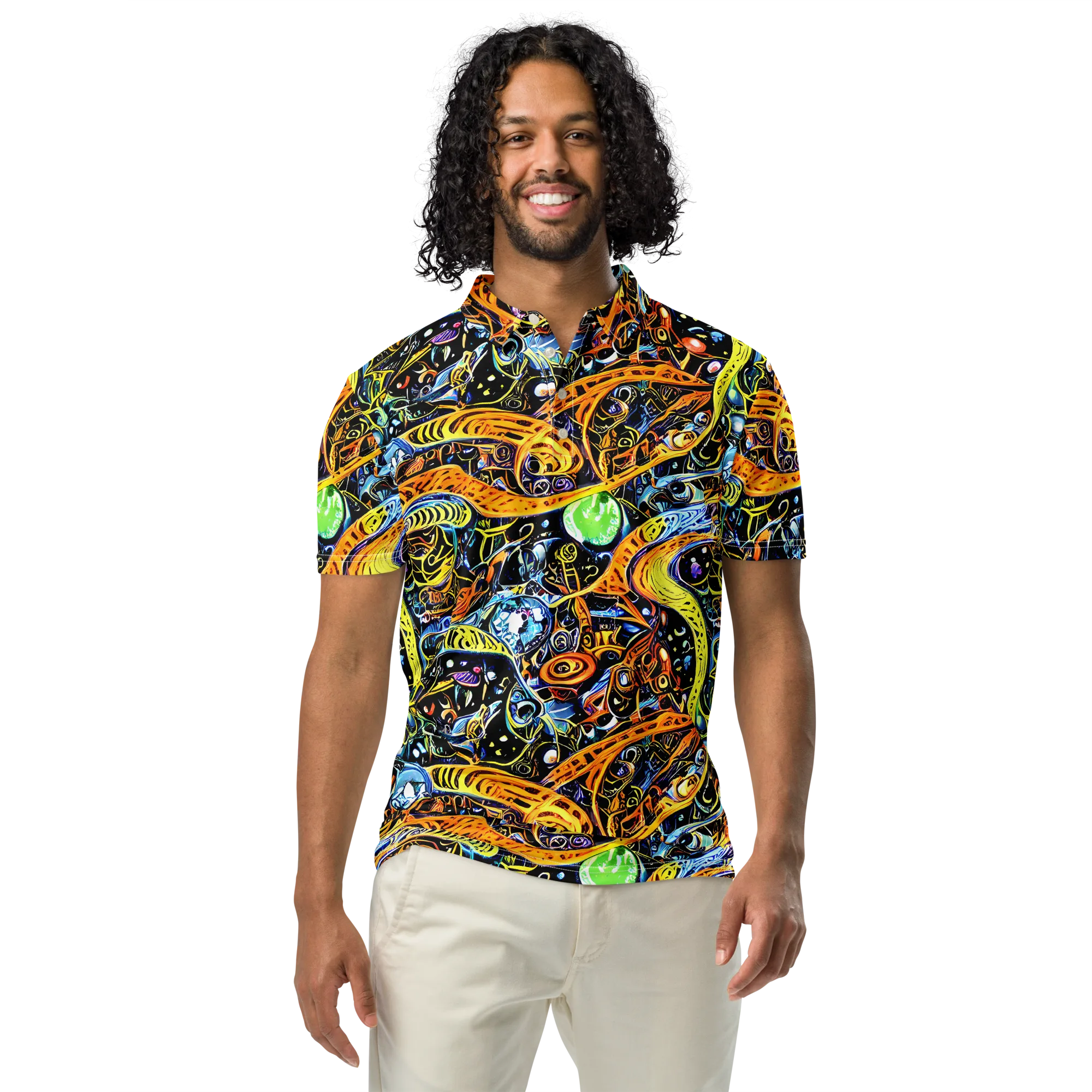 Blacklight Odyssey on Men's Slim Fit Polo Shirt — Front