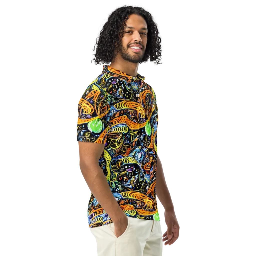 Blacklight Odyssey on Men's Slim Fit Polo Shirt — Right Front