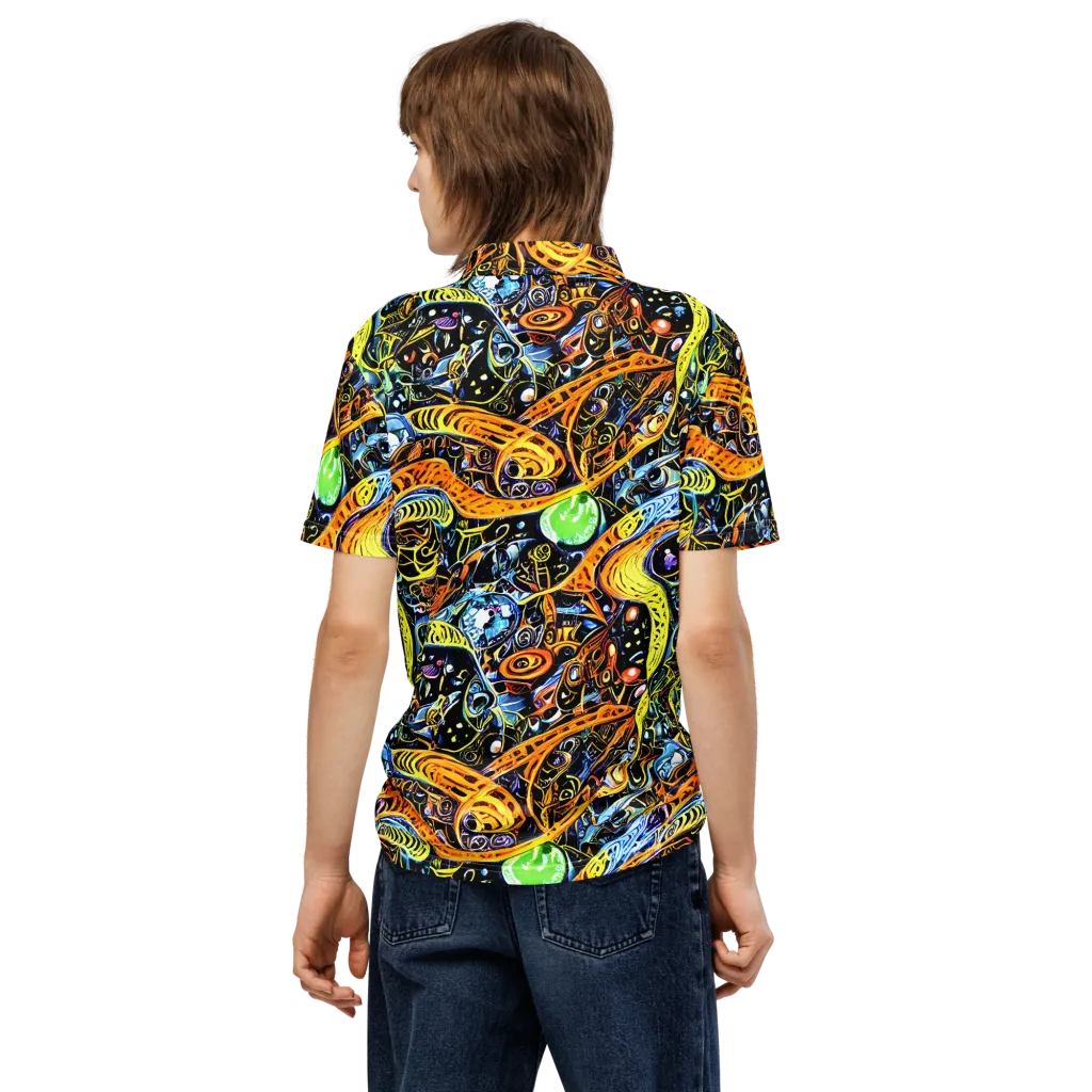 Blacklight Odyssey on Men's Slim Fit Polo Shirt — Back