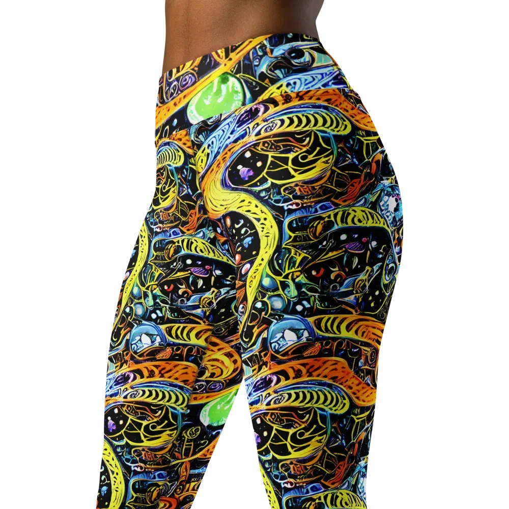 Blacklight Odyssey on Yoga Leggings — Left Front