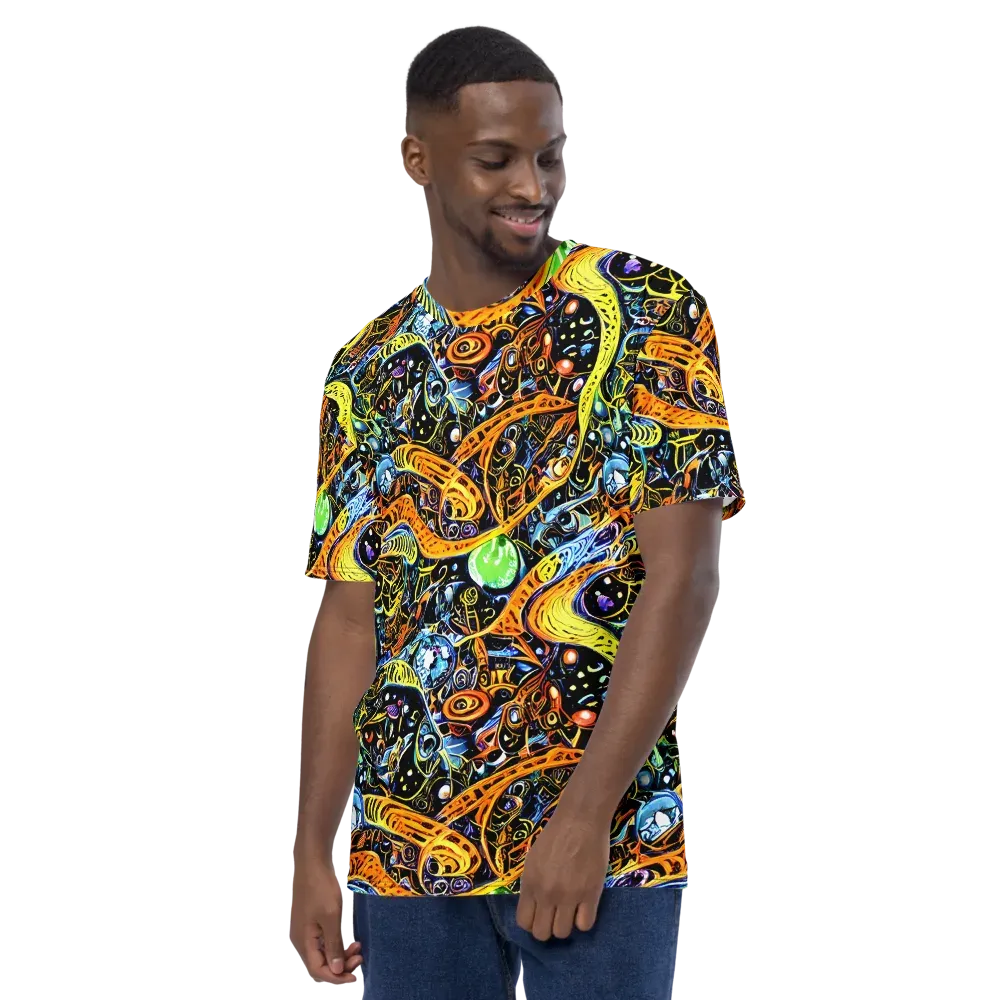 Blacklight Odyssey on Men's Crew Neck T-Shirt — Left