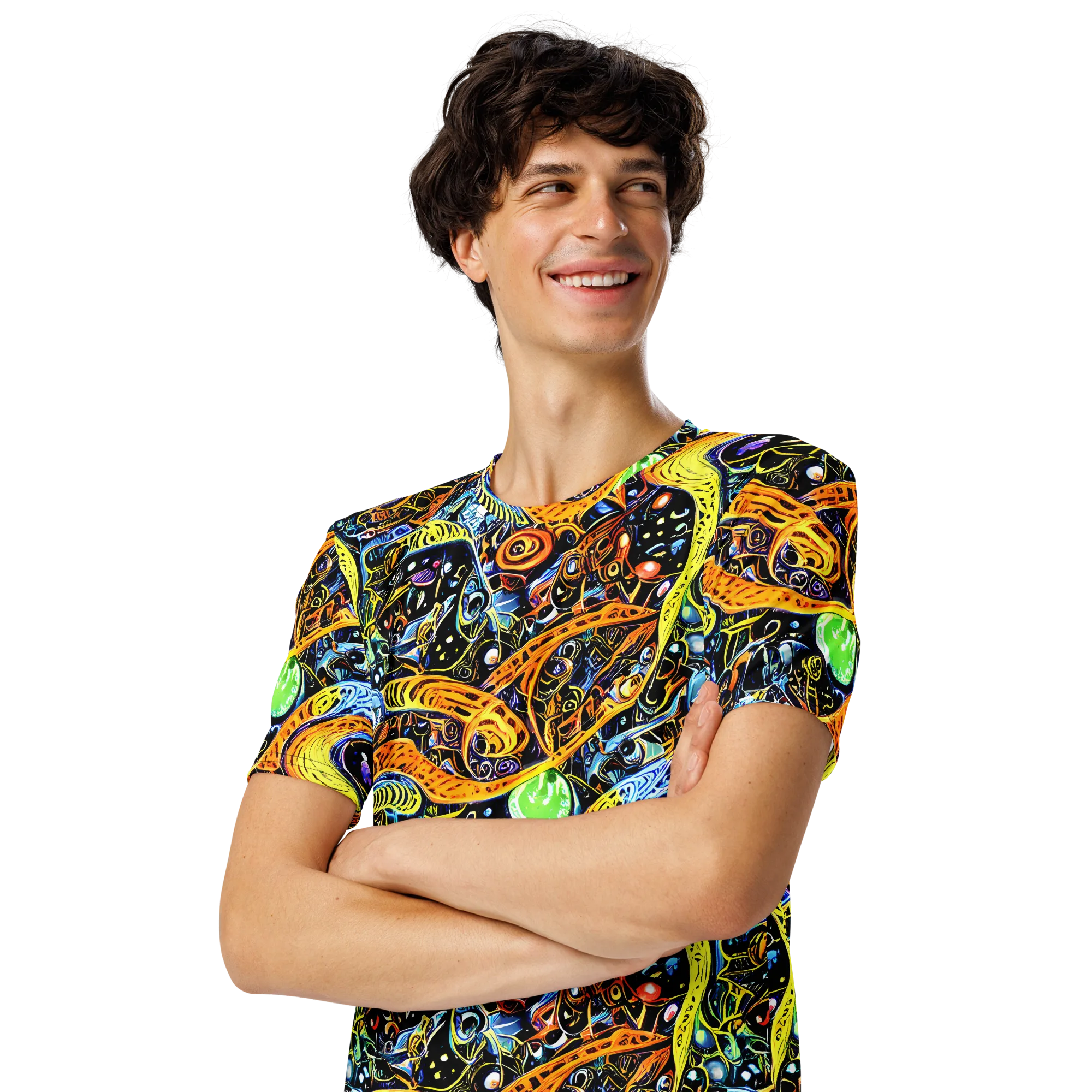 Blacklight Odyssey on Men's Crew Neck T-Shirt — Left Front