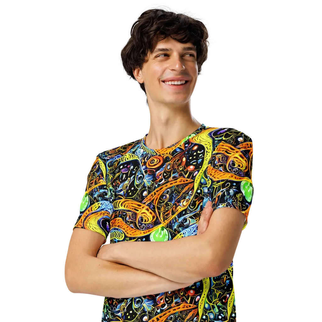 Blacklight Odyssey on Men's Crew Neck T-Shirt — Left Front