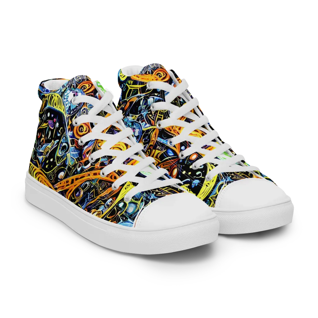Blacklight Odyssey on Men's High Top Canvas Shoes — Right Front