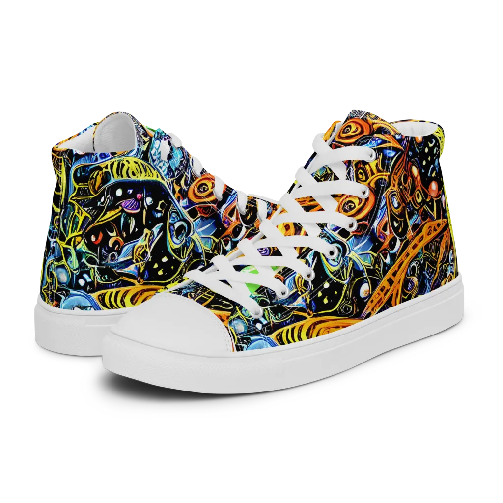 Blacklight Odyssey on Men's High Top Canvas Shoes — Left