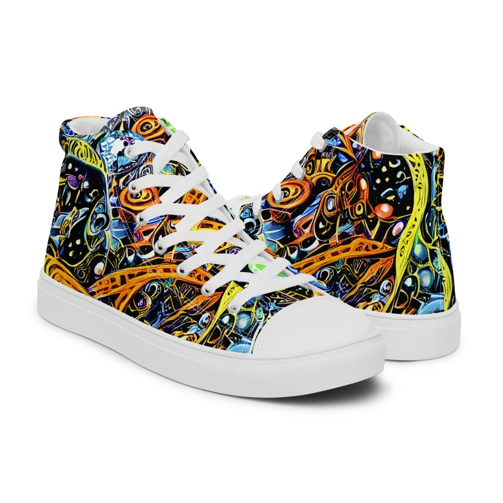 Blacklight Odyssey on Men's High Top Canvas Shoes — Right