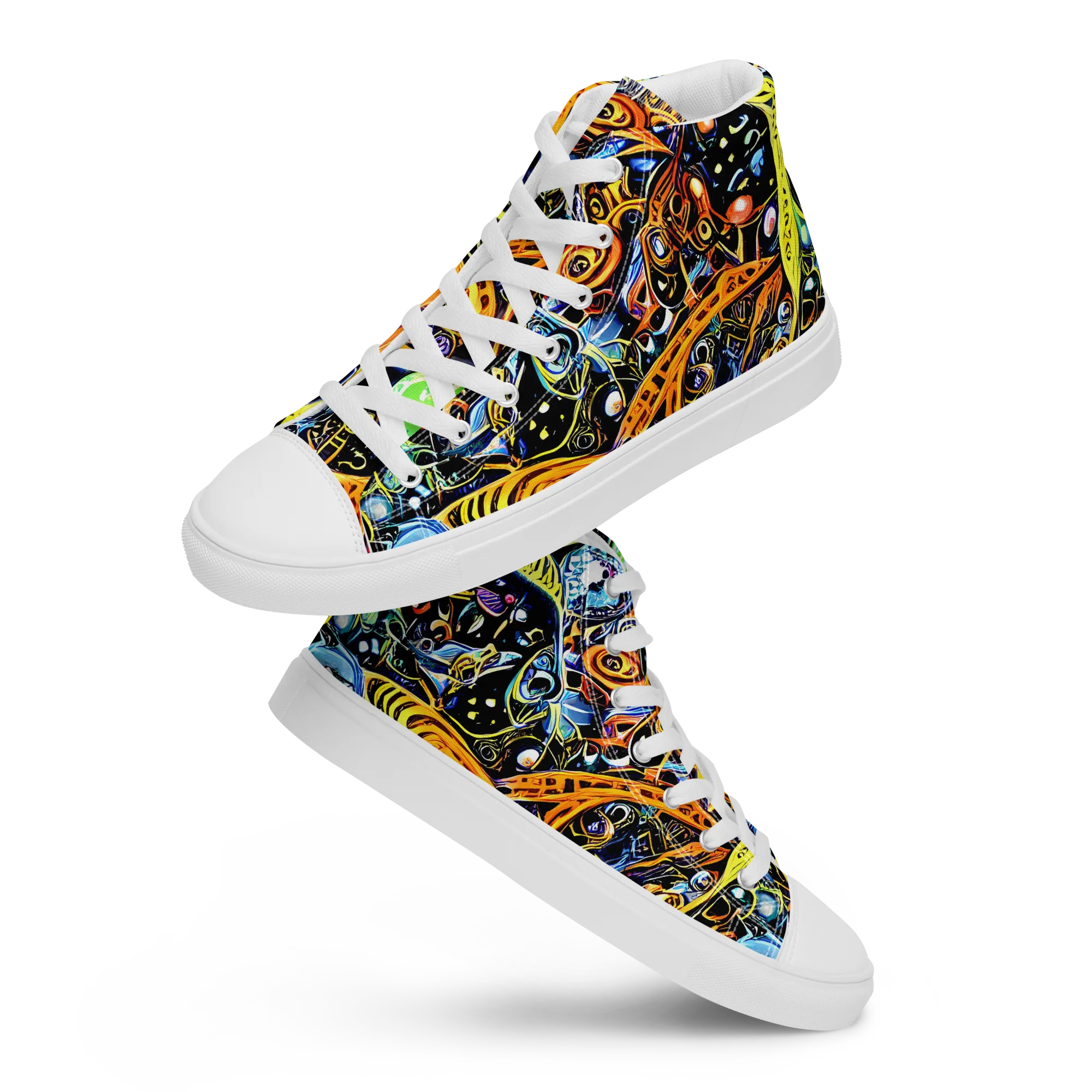Blacklight Odyssey on Men's High Top Canvas Shoes — Front