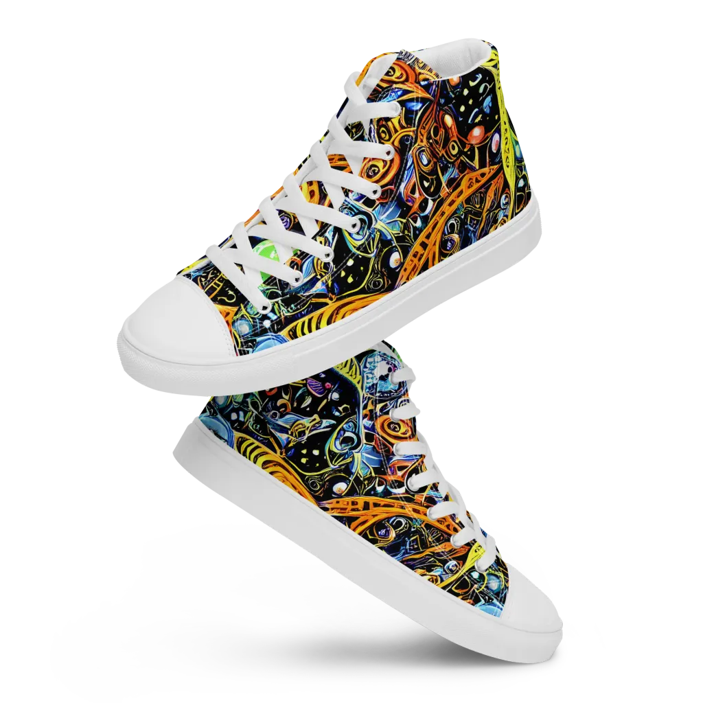 Blacklight Odyssey on Men's High Top Canvas Shoes — Front