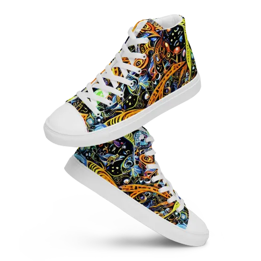 Blacklight Odyssey on a Men's High Top Canvas Shoes