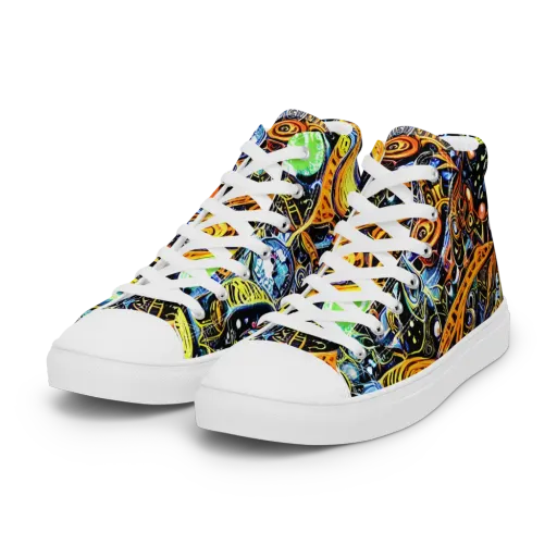 Blacklight Odyssey on a Women's High Top Canvas Shoes