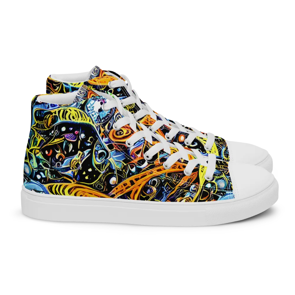Blacklight Odyssey on Women's High Top Canvas Shoes — Right