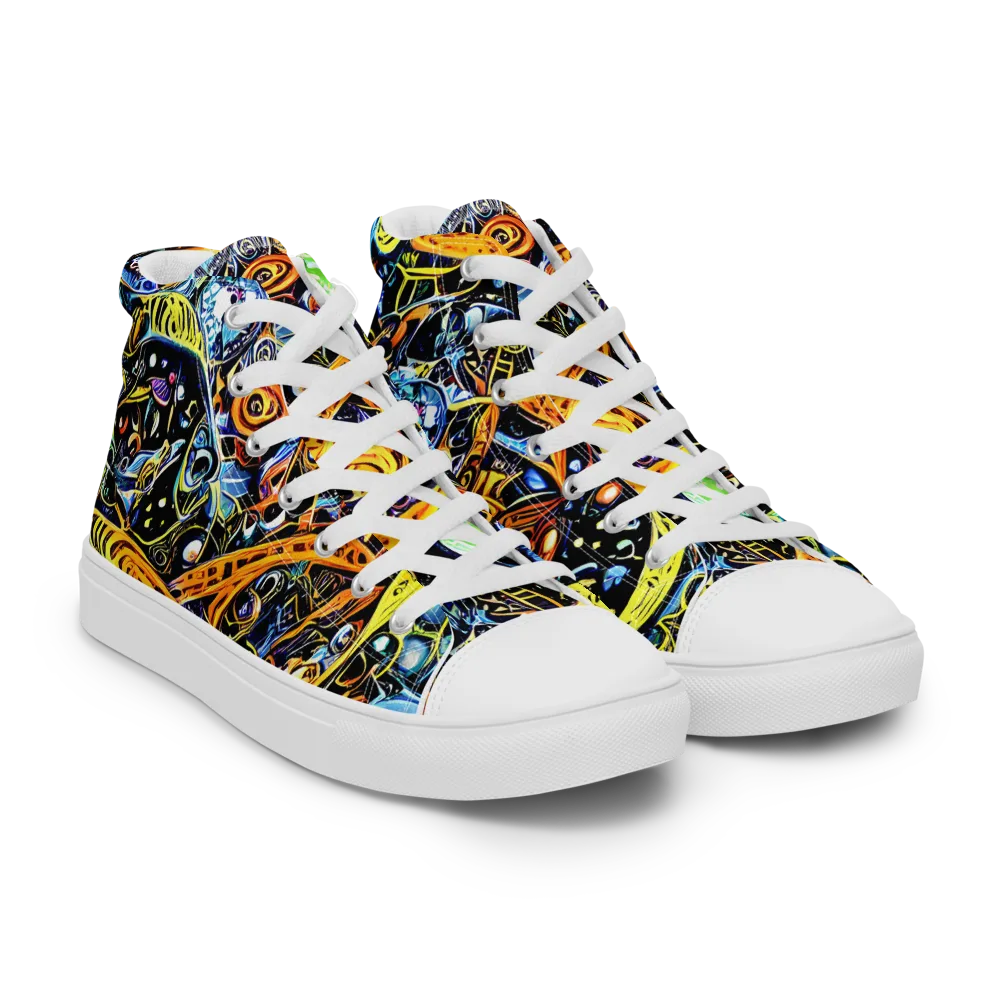 Blacklight Odyssey on Women's High Top Canvas Shoes — Right Front