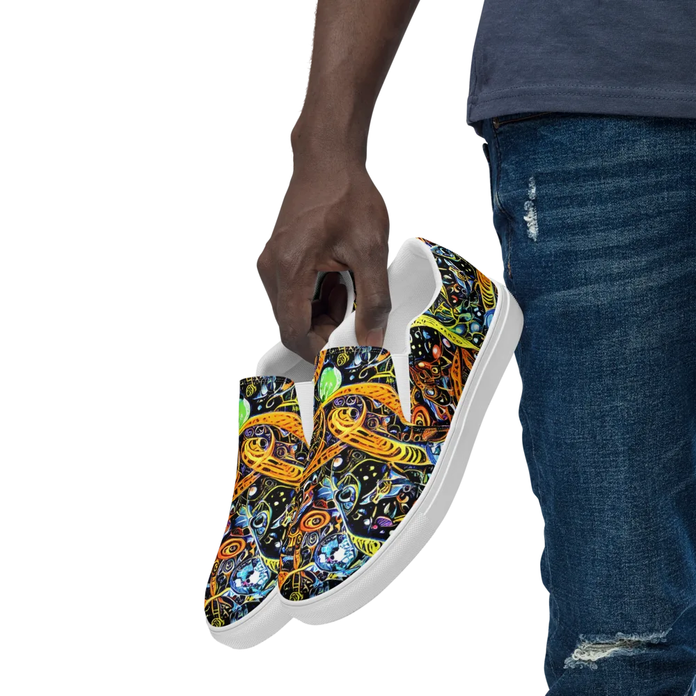 Blacklight Odyssey on Men's Slip-On Canvas Shoes — Left Front