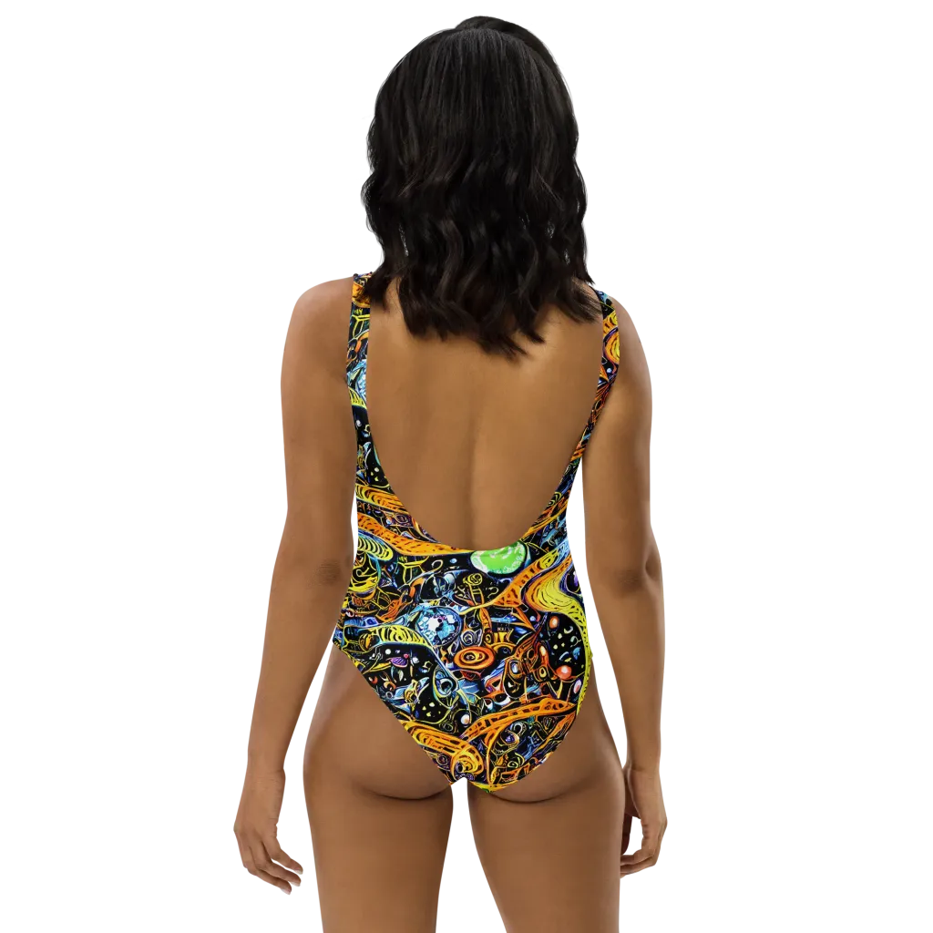 Blacklight Odyssey on One-Piece Swimsuit — Back