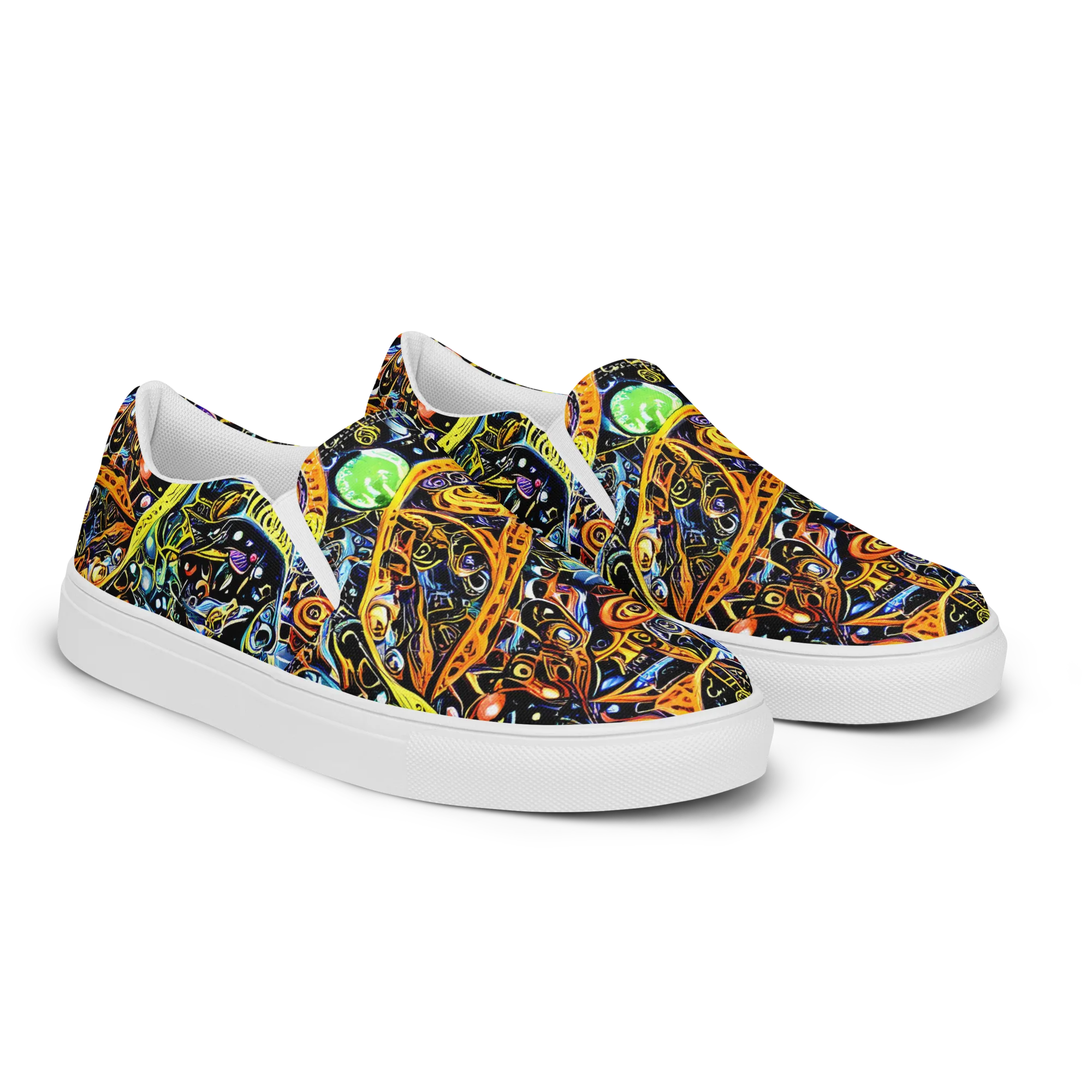 Blacklight Odyssey on Women's Slip-On Canvas Shoes — Right Front